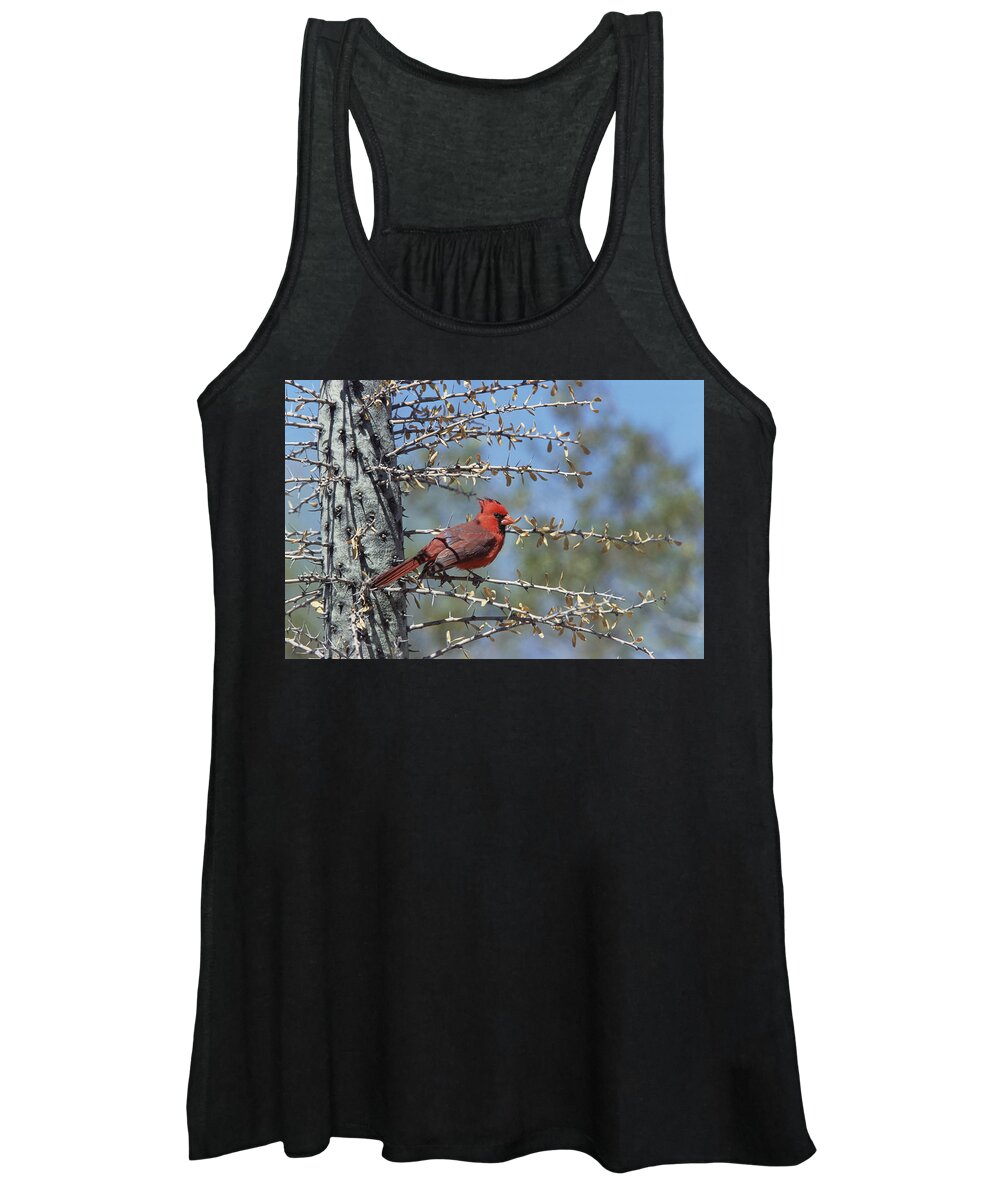 Feb0514 Women's Tank Top featuring the photograph Northern Cardinal In Cactus Arizona by Konrad Wothe