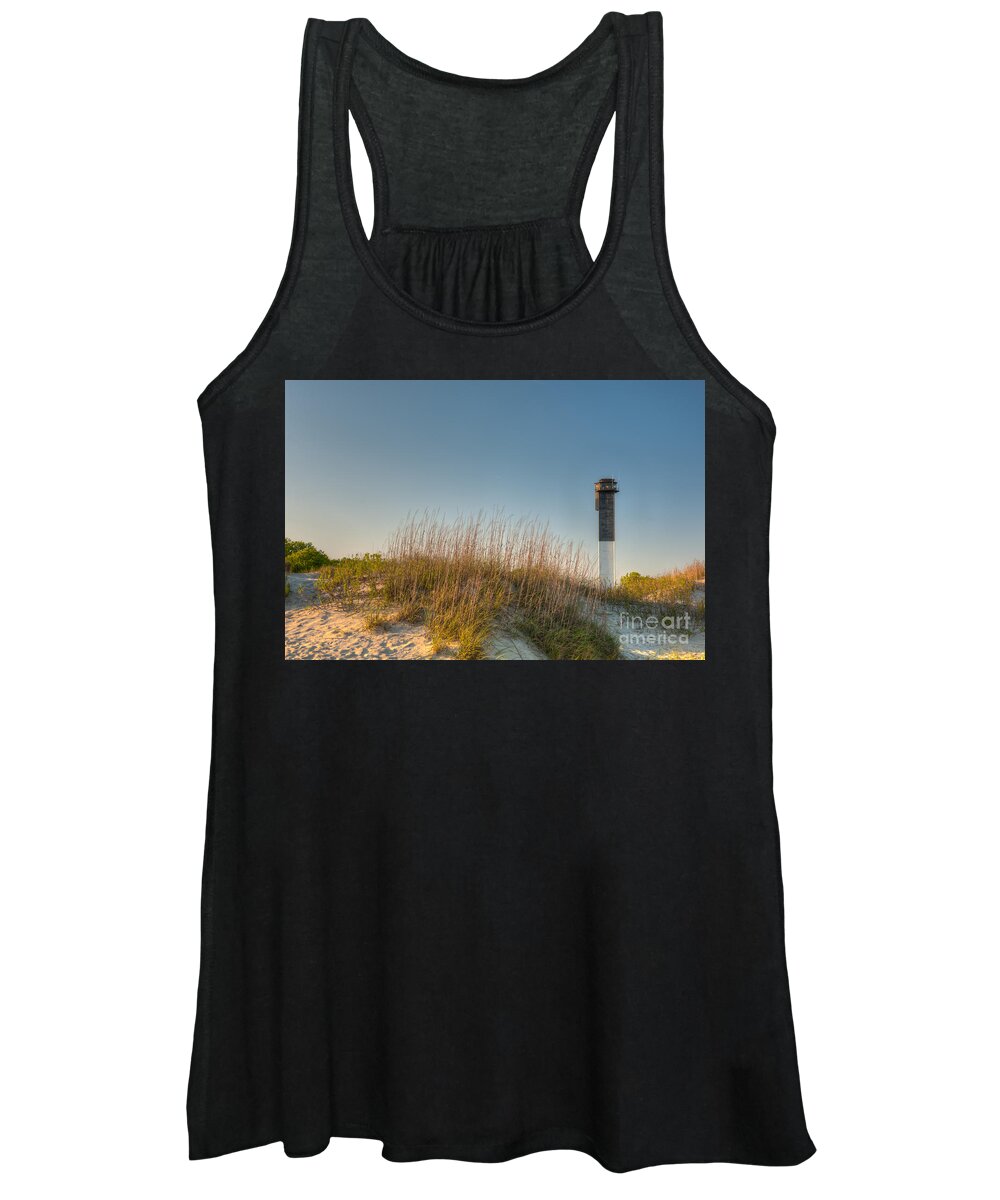 Sullivan's Island Lighthouse Women's Tank Top featuring the photograph Not a Cloud in the Sky by Dale Powell