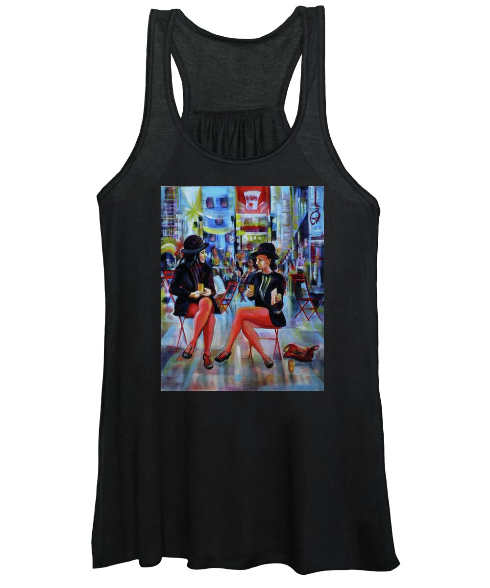 Urban Landscape Women's Tank Top featuring the painting NYC Red Chairs by Anna Duyunova