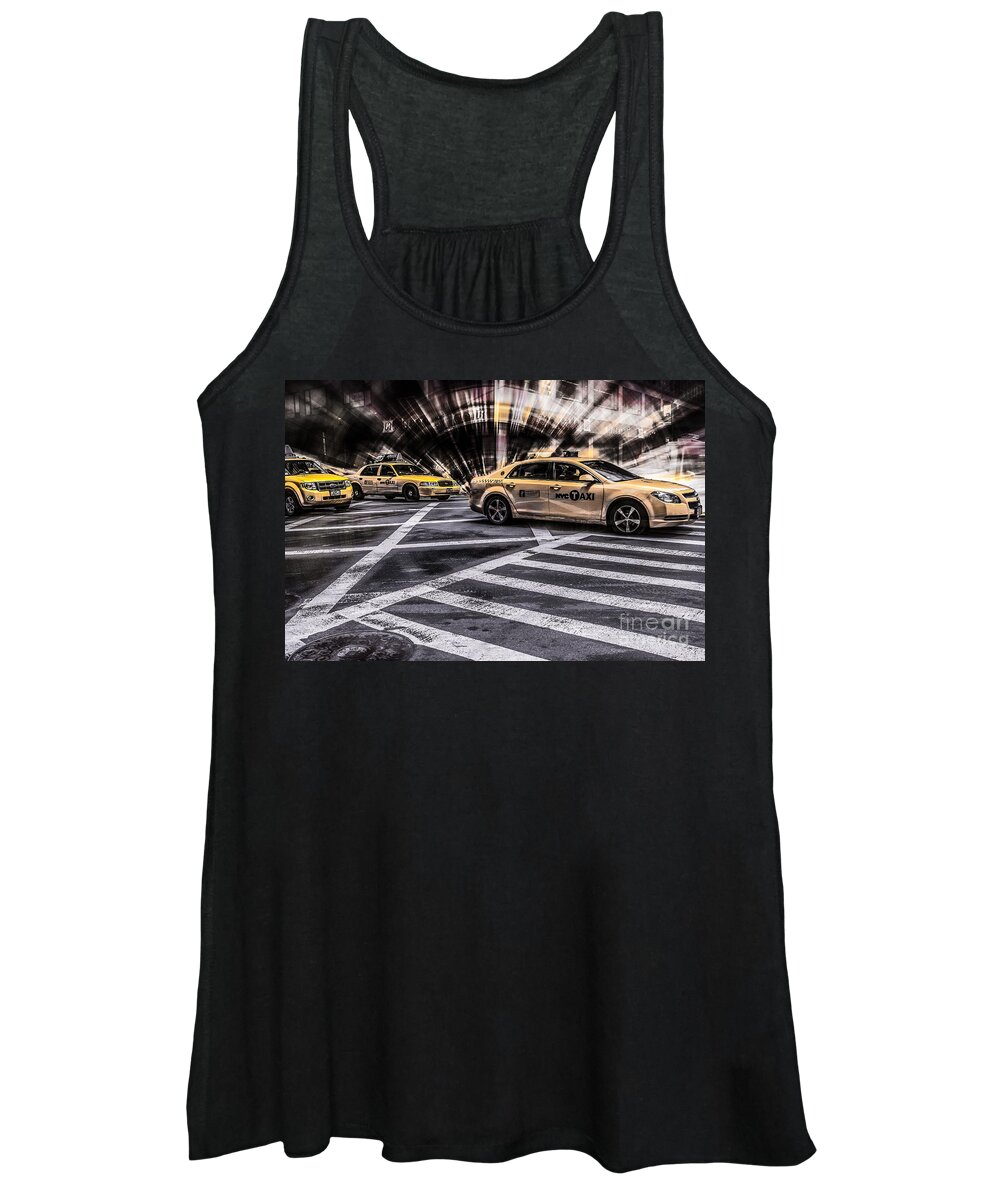 5th Women's Tank Top featuring the photograph NYC Yellow Cab on 5th Street - white by Hannes Cmarits