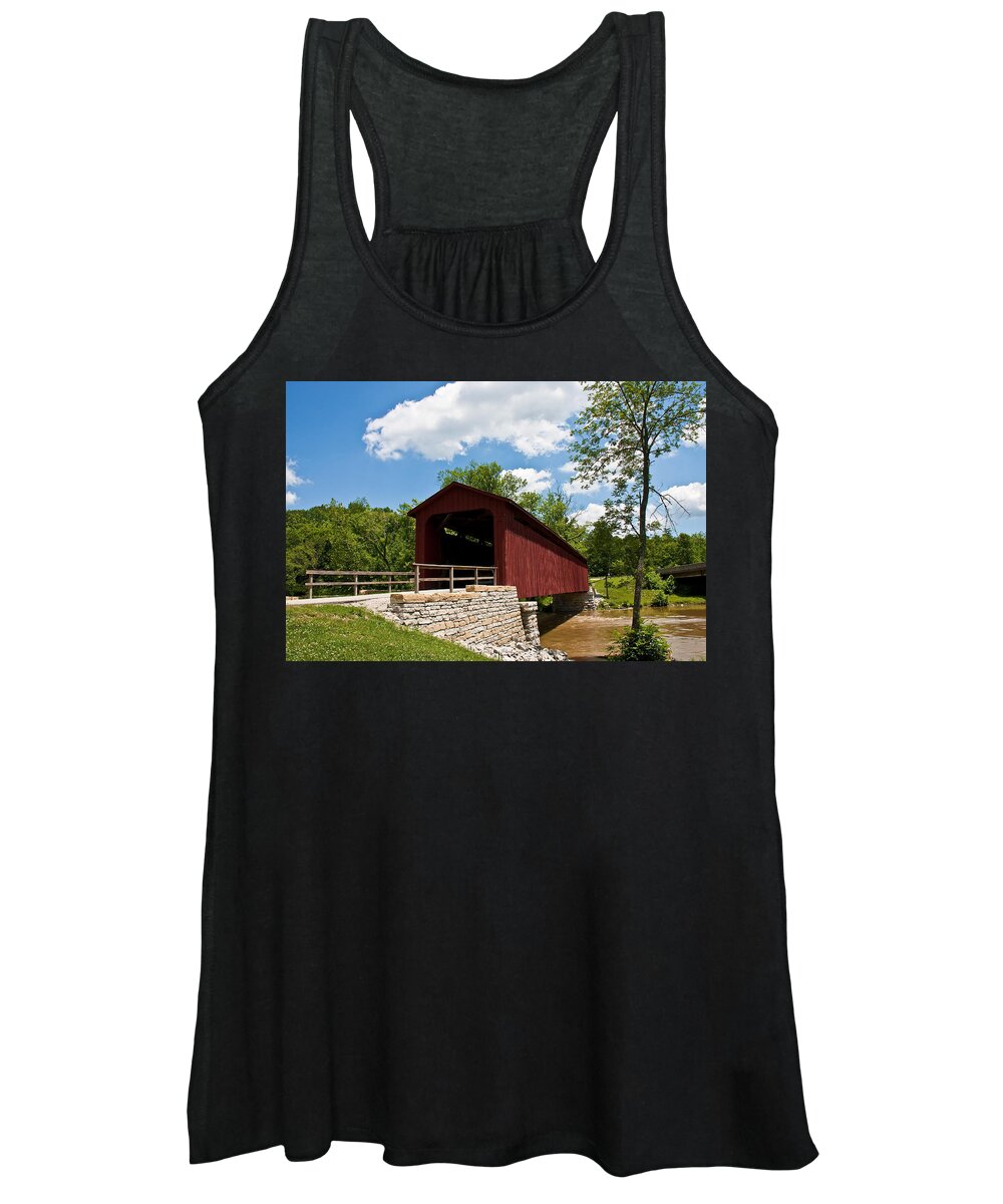 Architecture Women's Tank Top featuring the photograph Old Red Bridge by Stone Wall by Darryl Brooks