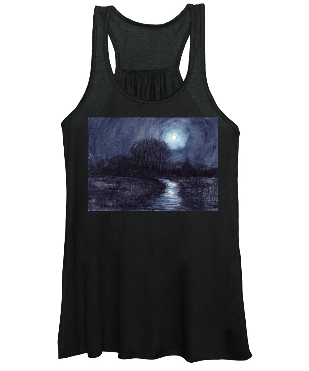 Moon Women's Tank Top featuring the painting On a Moonlit Night by Arthur Barnes