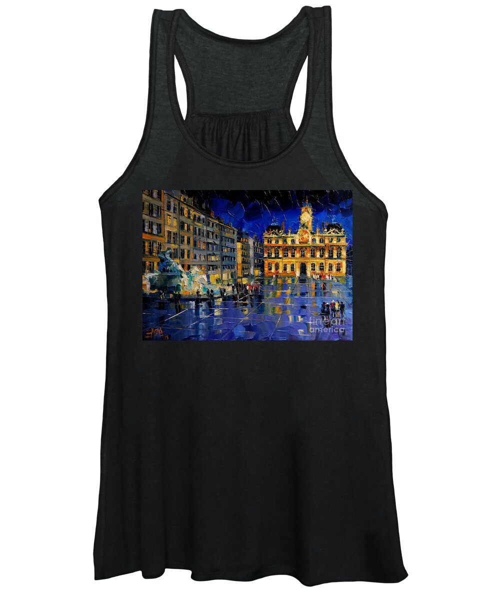One Evening In Terreaux Square Lyon Women's Tank Top featuring the painting One Evening In Terreaux Square Lyon by Mona Edulesco