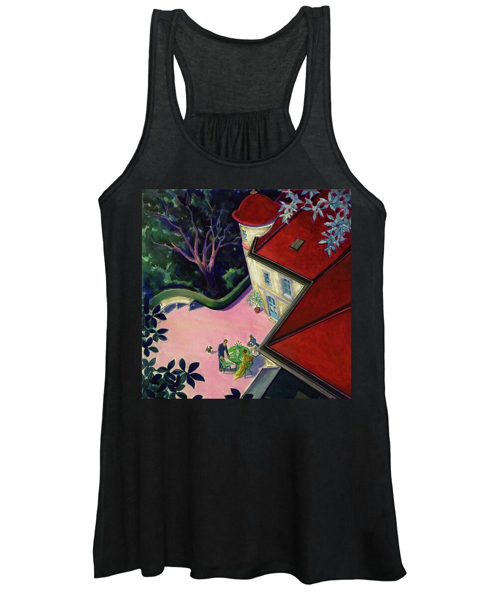 Exterior Women's Tank Top featuring the digital art Painting Of A House With A Patio by Walter Buehr