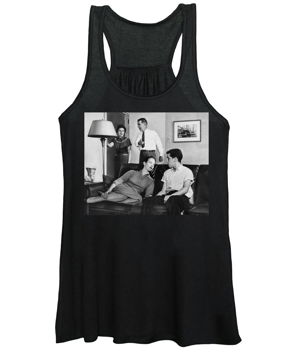 1950s Women's Tank Top featuring the photograph Parents And Teen Couple by Underwood Archives