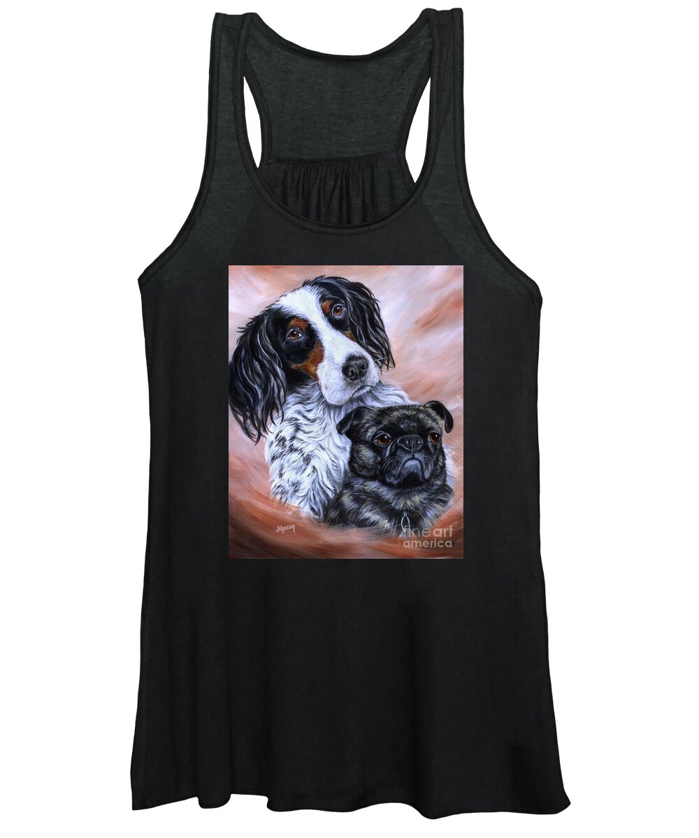 Pet Portrait Women's Tank Top featuring the painting Pepper and Pug by Sharon Molinaro