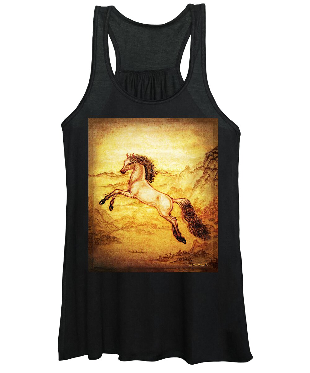 Horse Women's Tank Top featuring the mixed media Pegasus Friend with Landscape by Ananda Vdovic