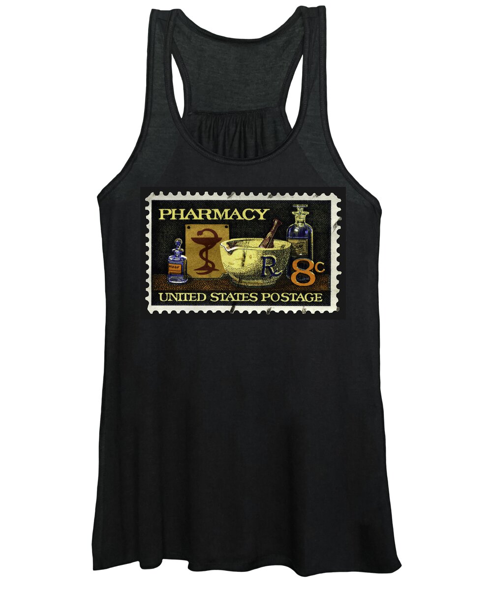 Pharmacy Women's Tank Top featuring the photograph Pharmacy Stamp with Bowl of Hygeia by Phil Cardamone