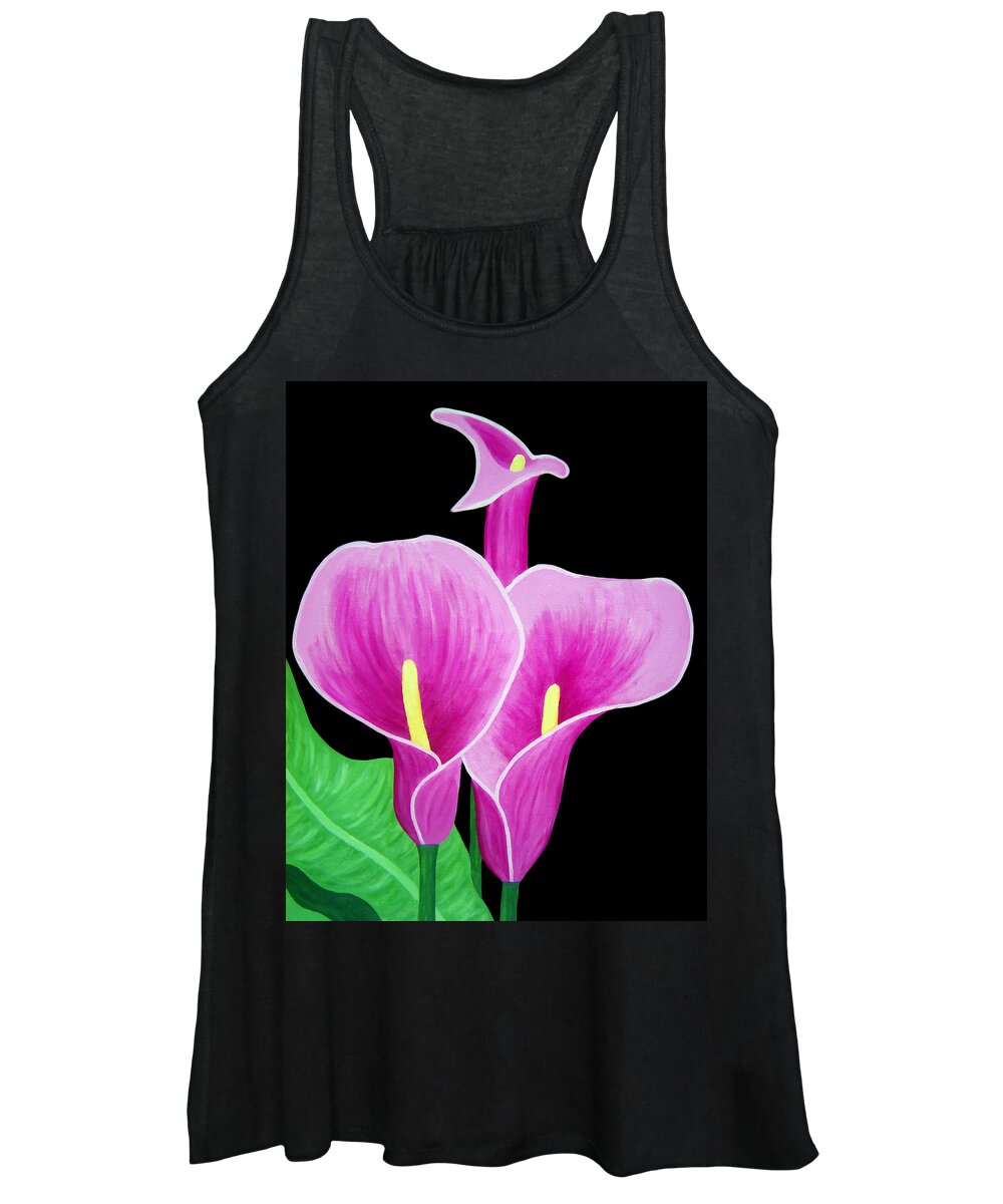 Pink Women's Tank Top featuring the painting Pink Calla Lillies 2 by Angelina Tamez