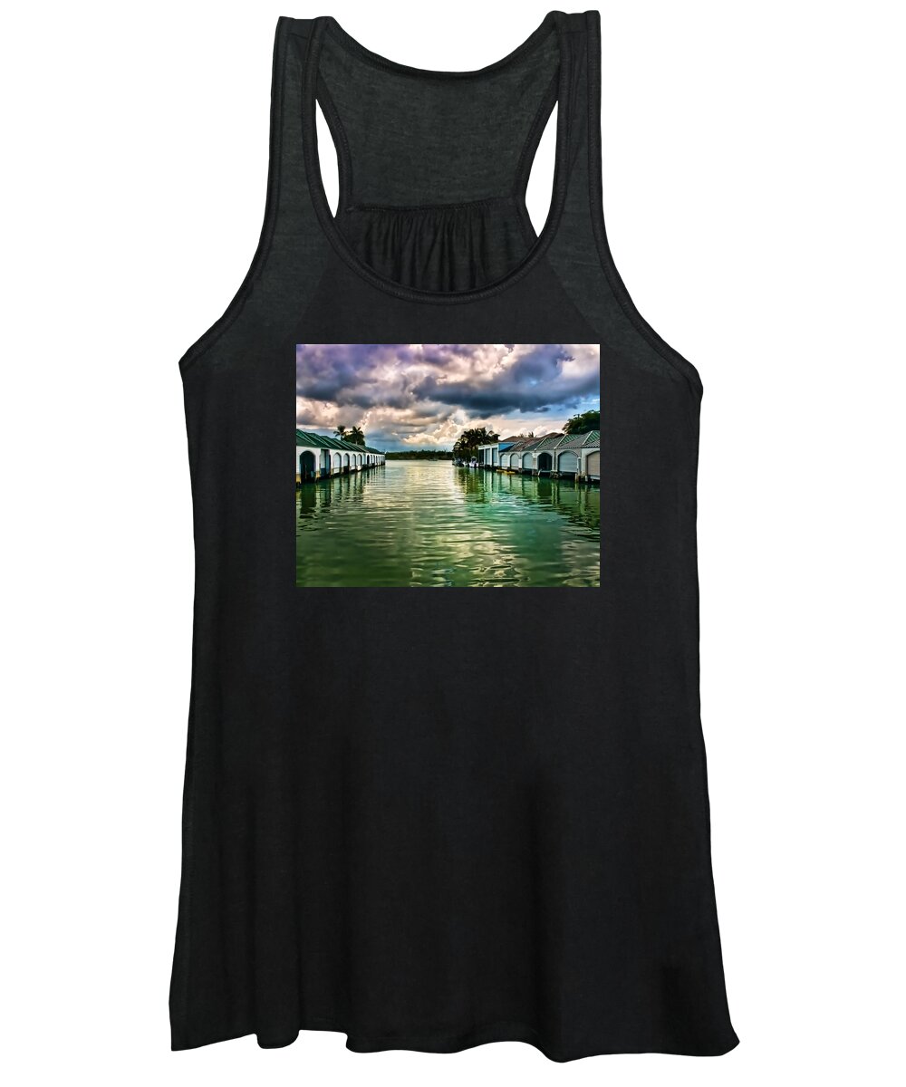 Port Royal Naples Florida Waterfront Women's Tank Top featuring the photograph Storm Clouds Over Port Royal Boathouses in Naples by Ginger Wakem