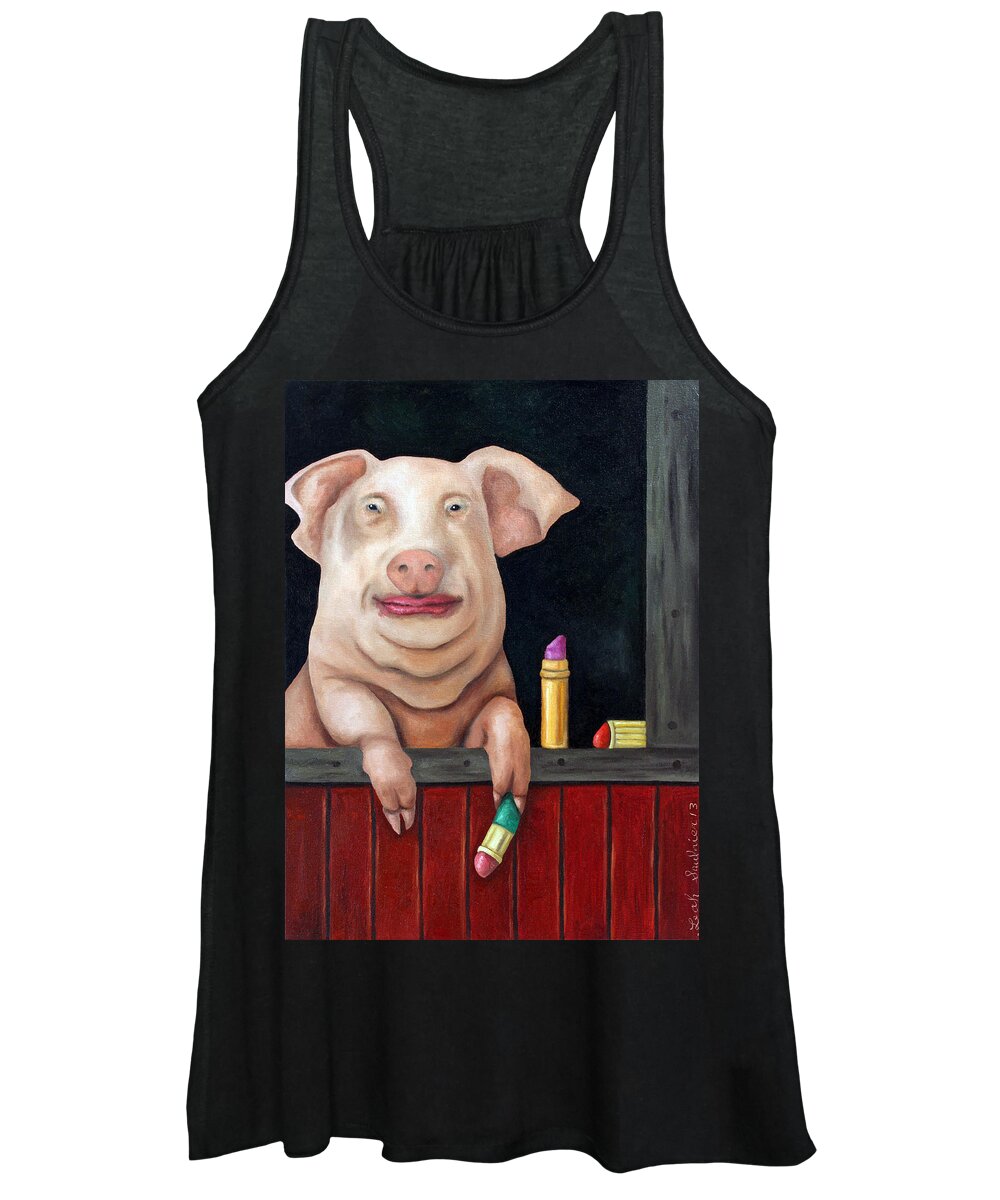 Lipstick Women's Tank Top featuring the painting Putting Lipstick On A Pig by Leah Saulnier The Painting Maniac