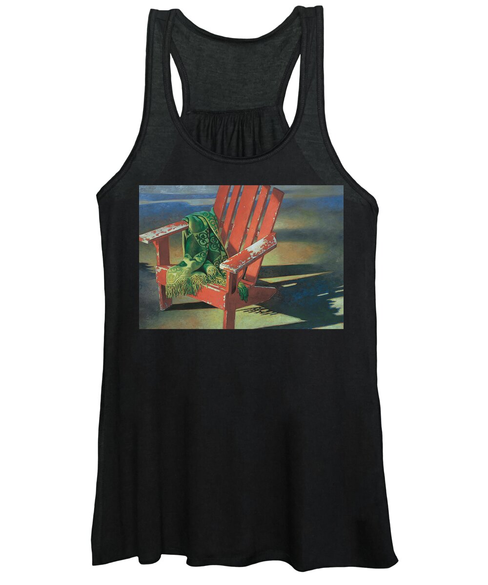Red Women's Tank Top featuring the painting Red Adirondack Chair by Mia Tavonatti