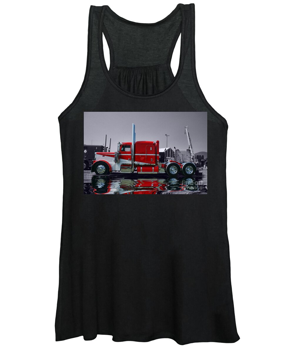 Trucks Women's Tank Top featuring the photograph Red and White Peterbilt by Randy Harris
