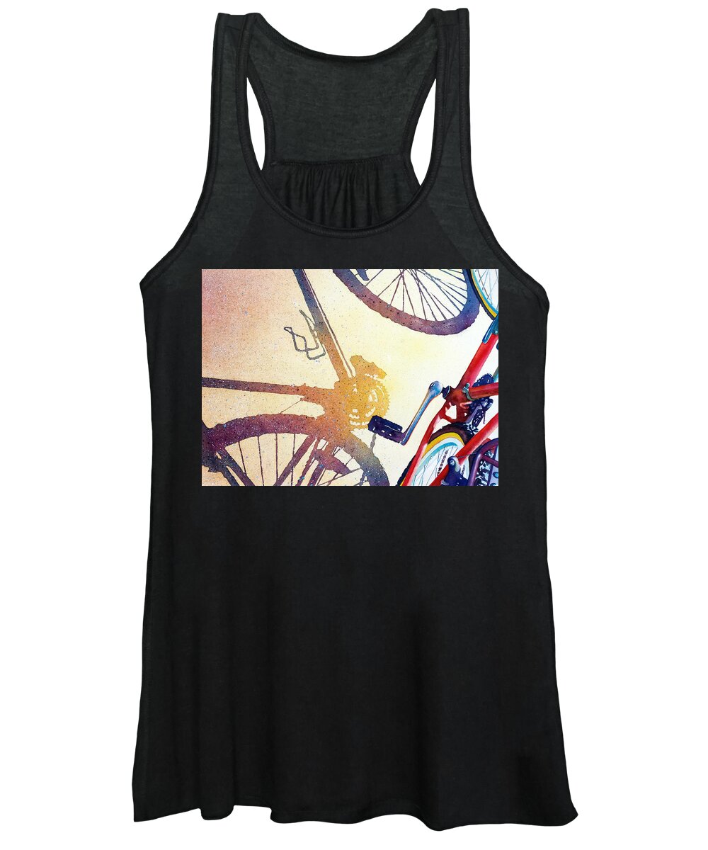 Red Bike Women's Tank Top featuring the painting Red Bike by Greg and Linda Halom