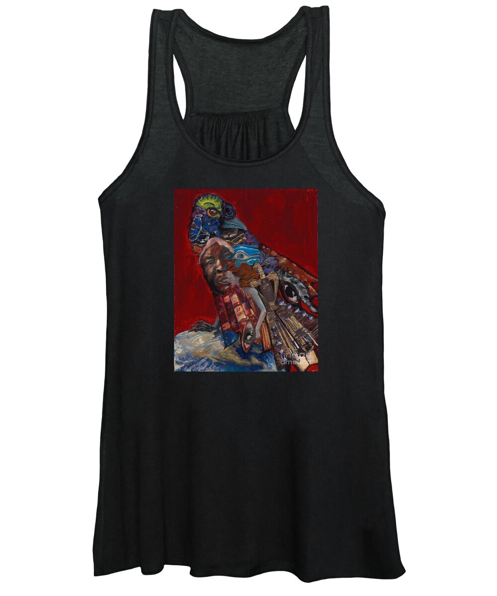 Crow Women's Tank Top featuring the painting Red Crow by Emily McLaughlin