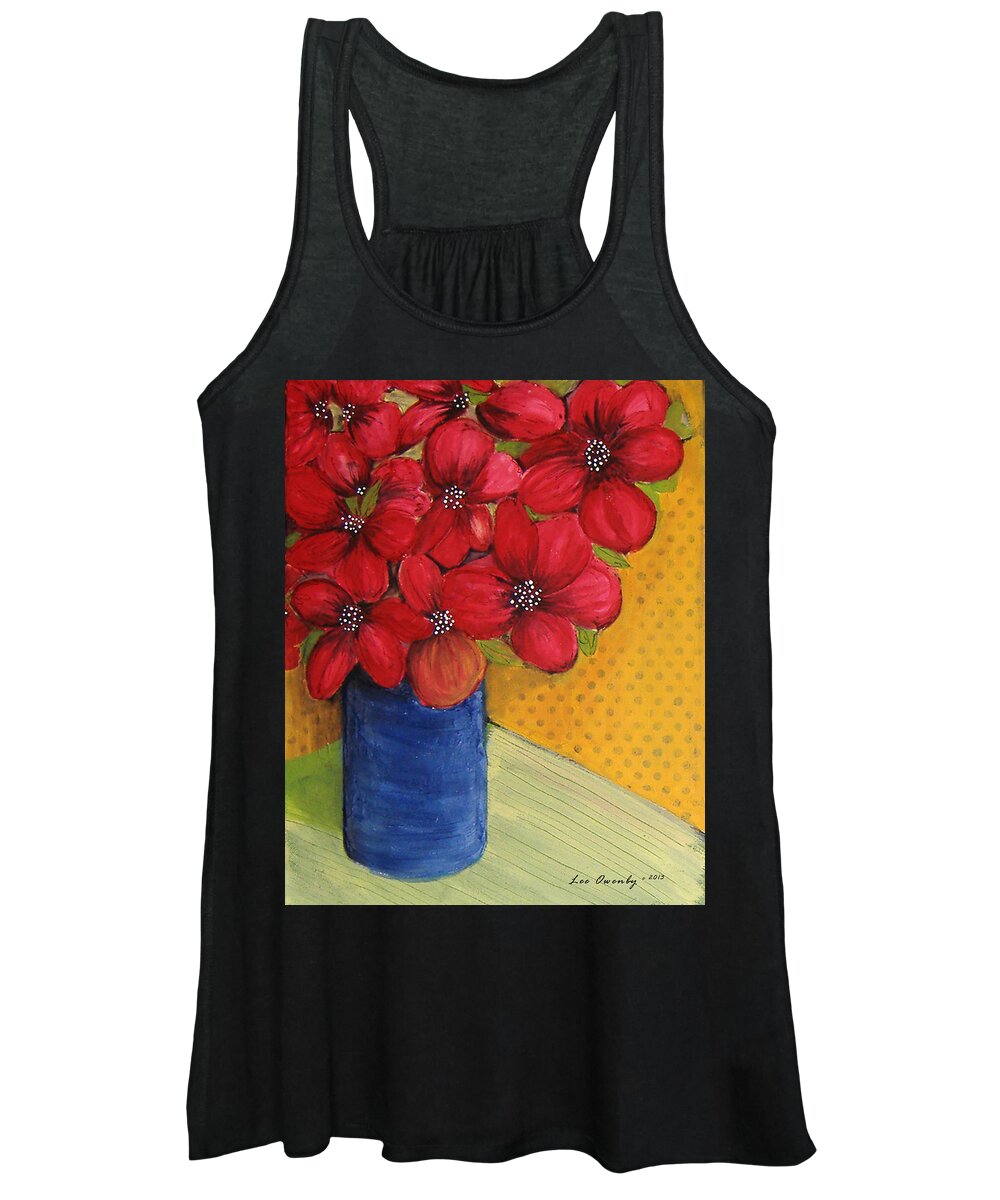 Red Flowers Women's Tank Top featuring the painting Red Flowers In A Blue Vase by Lee Owenby