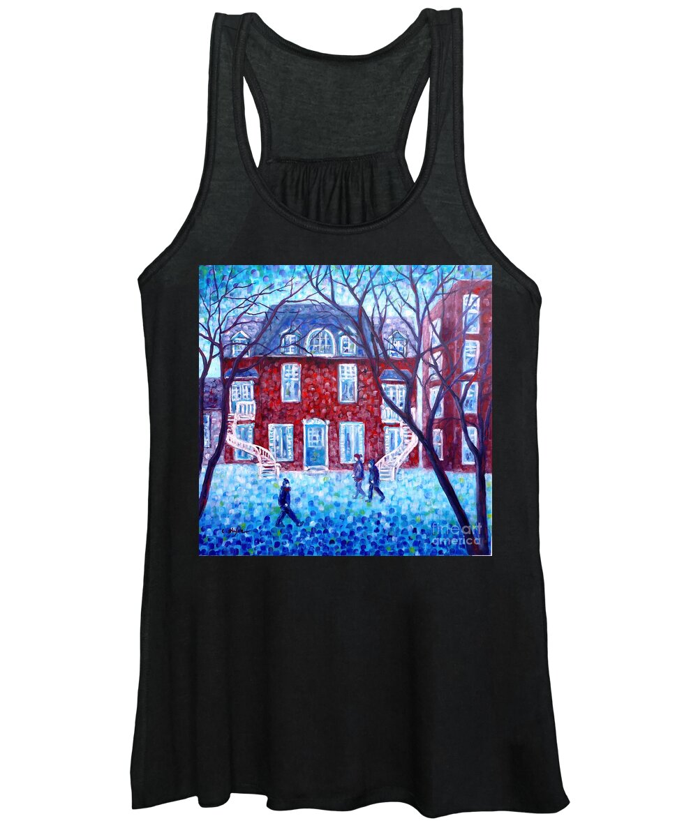 Painting Women's Tank Top featuring the painting Red House in Montreal - Cityscape by Cristina Stefan