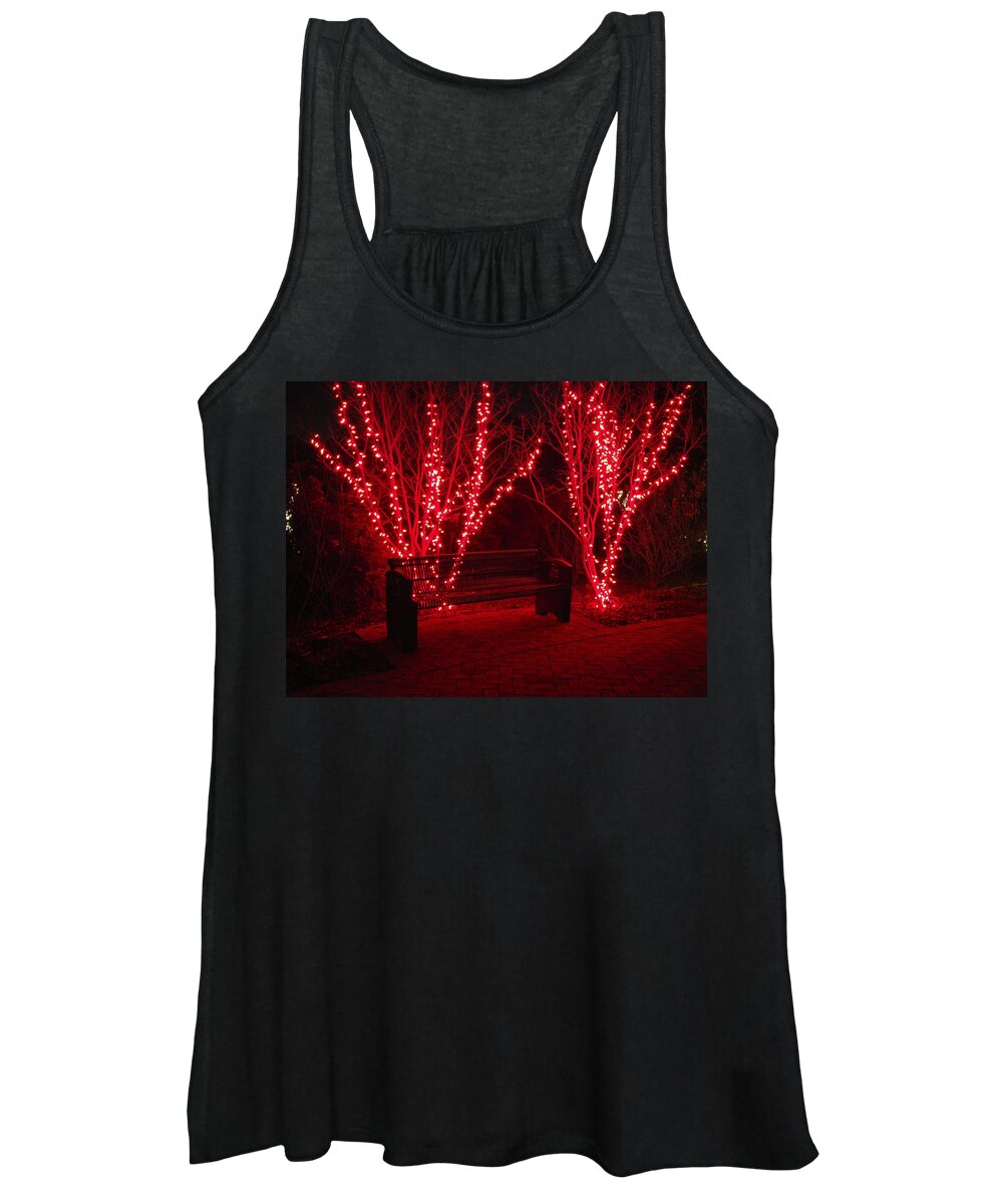 Fine Art Women's Tank Top featuring the photograph Red Lights and Bench by Rodney Lee Williams