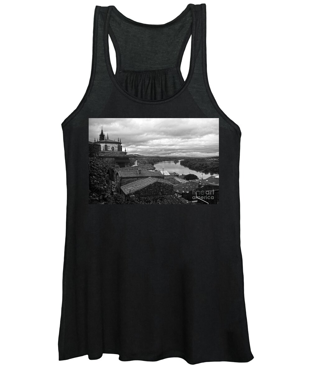 Mino Women's Tank Top featuring the photograph River Mino And Portugal From Tui BW by RicardMN Photography