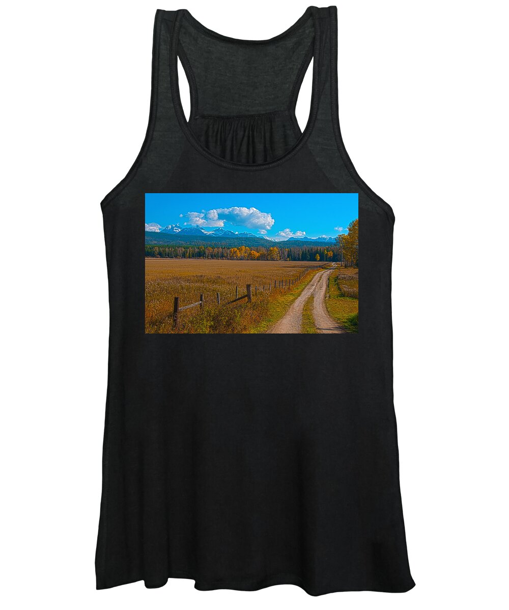 Brenda Jacobs Photography Women's Tank Top featuring the photograph Road to Glacier by Brenda Jacobs