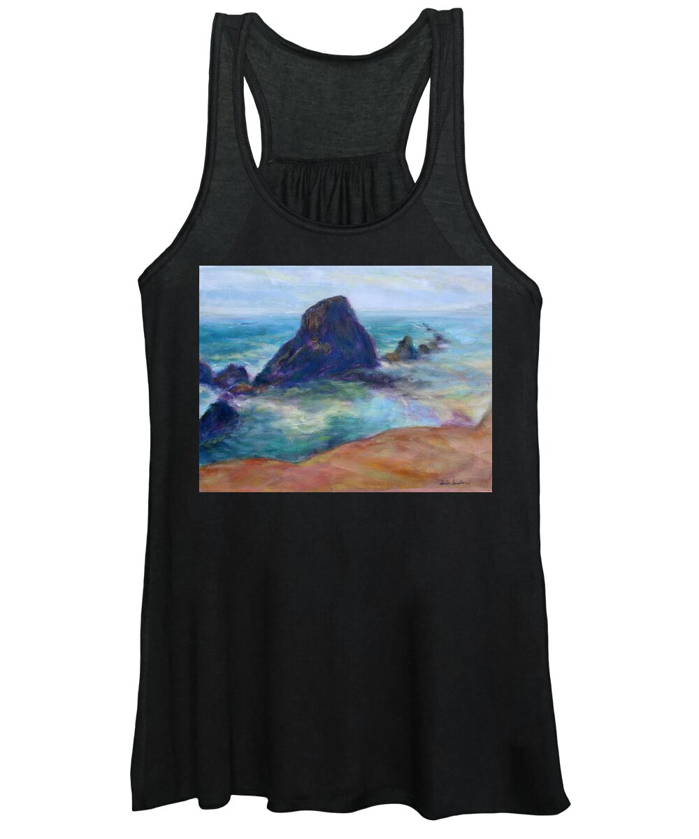 Seascape Women's Tank Top featuring the painting Rocks Heading North - Scenic Landscape Seascape Painting by Quin Sweetman