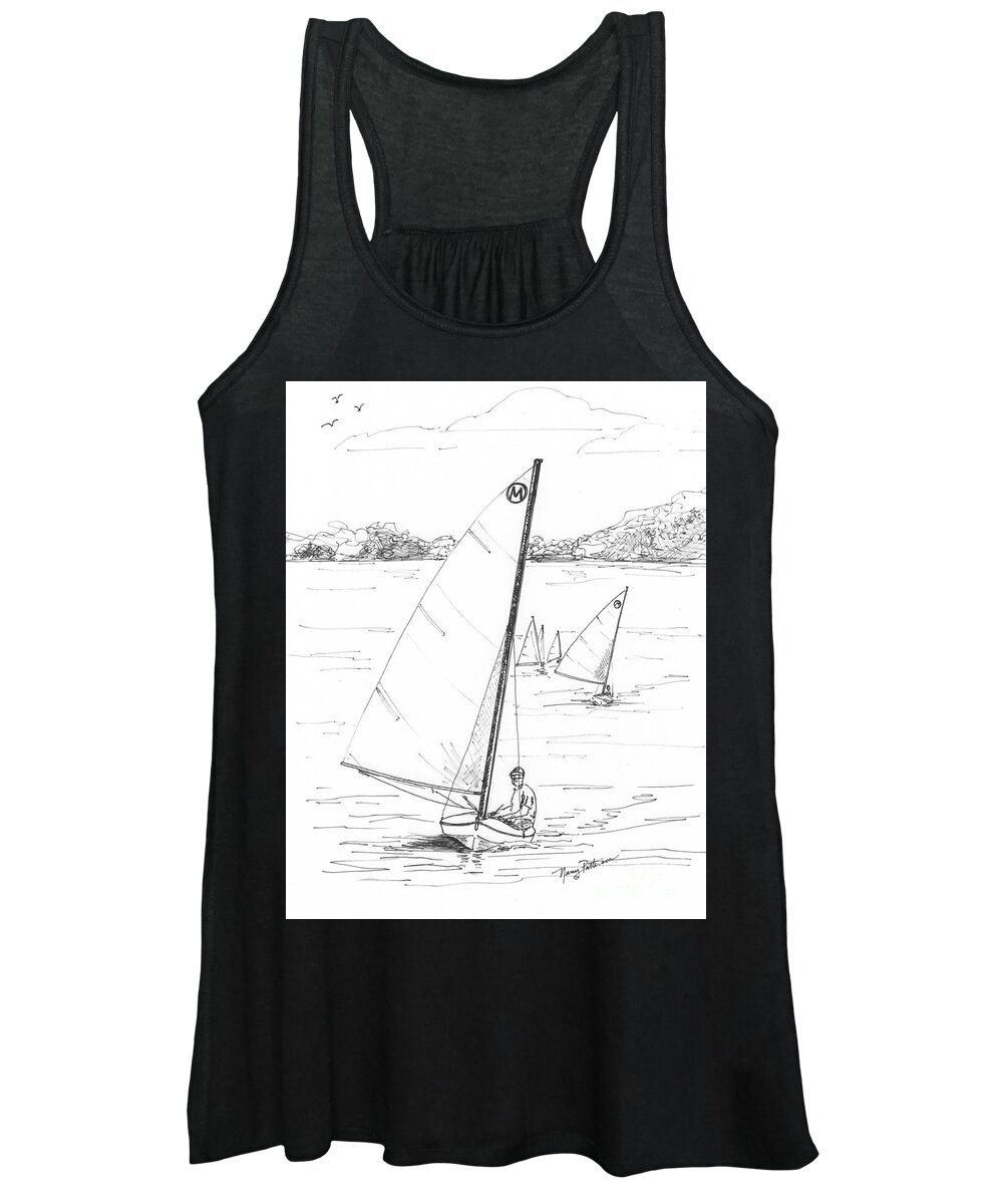 Mint Classic Moth Sailboat Women's Tank Top featuring the drawing Running Free by Nancy Patterson