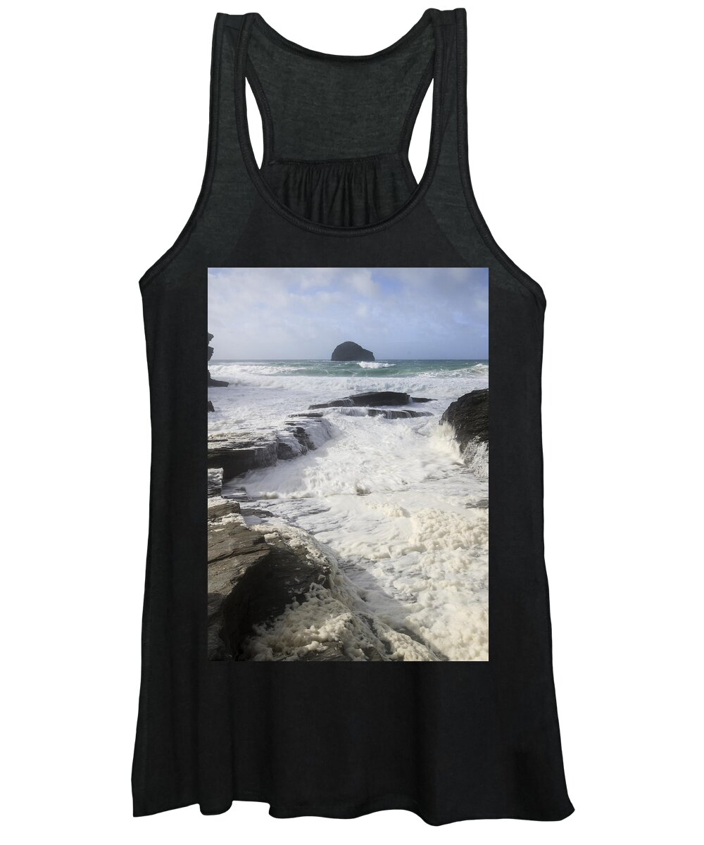 Strand Women's Tank Top featuring the photograph Sea foam at Trebarwith strand by Chris Smith