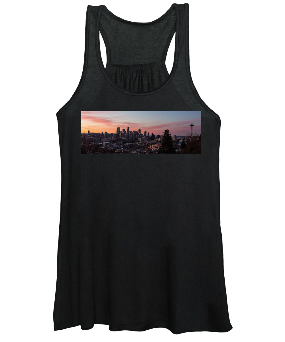 Seattle Women's Tank Top featuring the photograph Seattle Cityscape Sunrise by Mike Reid