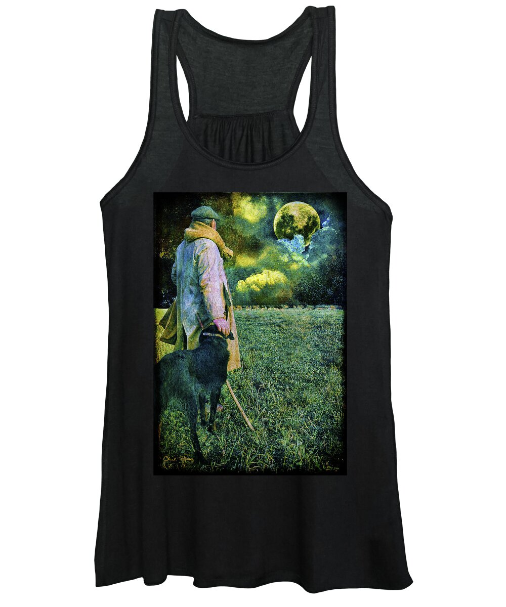 Shepherd Women's Tank Top featuring the photograph Shepherd and Moon by Chuck Staley