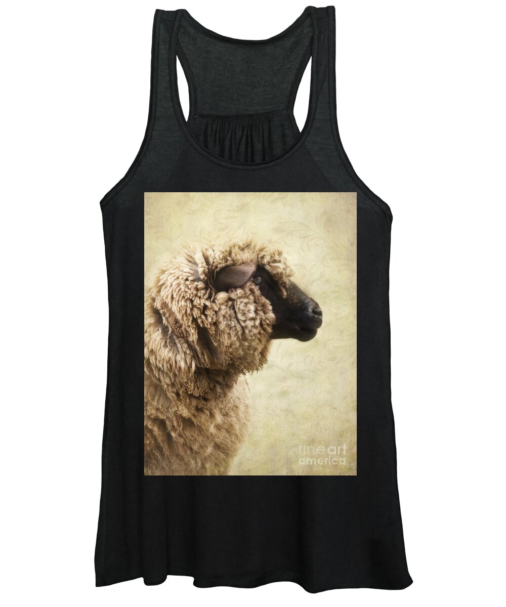 Sheep Women's Tank Top featuring the photograph Side Face Of A Sheep by Priska Wettstein