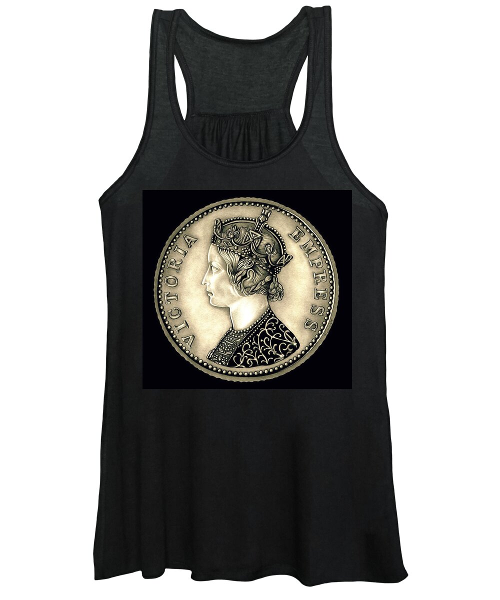 Currency Women's Tank Top featuring the drawing Silver Empress Victoria Black by Fred Larucci