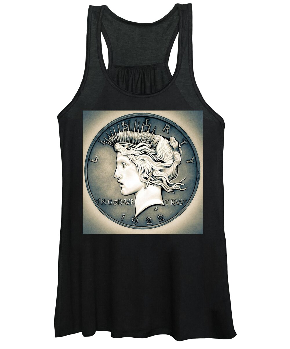 Coin Women's Tank Top featuring the drawing 1922 Silver Proof Peace Dollar by Fred Larucci