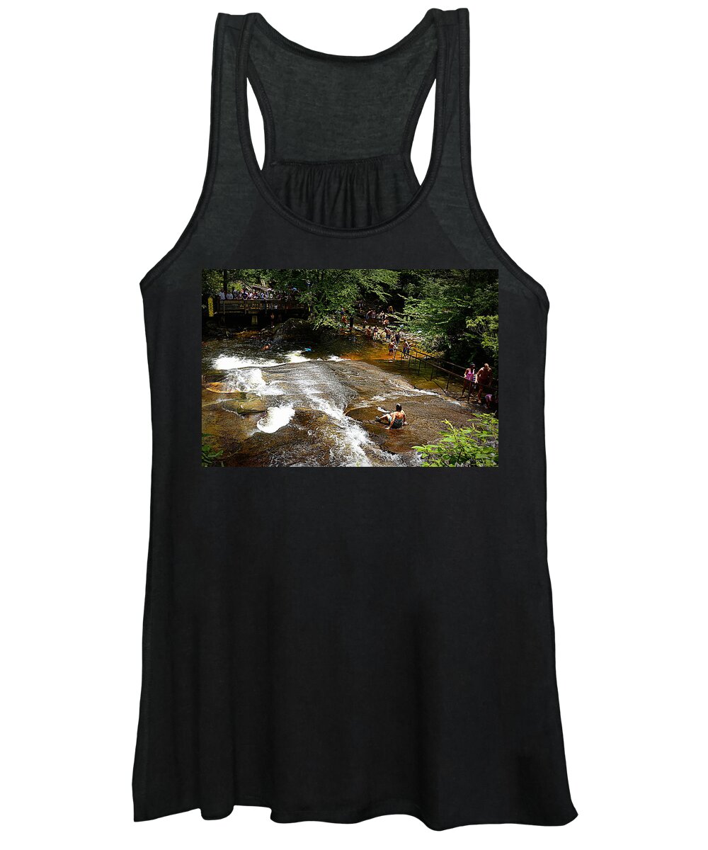 Sliding Rock Women's Tank Top featuring the photograph Sliding Rock Pisgha National Forest by Kathy Barney