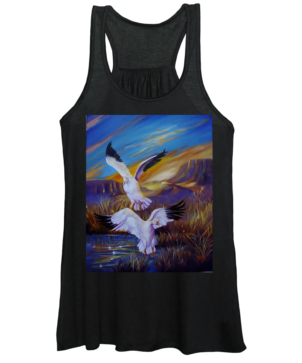 Birds Women's Tank Top featuring the painting Snow Geese by Sherry Strong