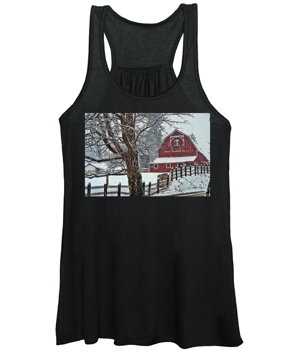 Barns Women's Tank Top featuring the photograph Snowing at the Red Barn HDROB4746-13 by Randy Harris