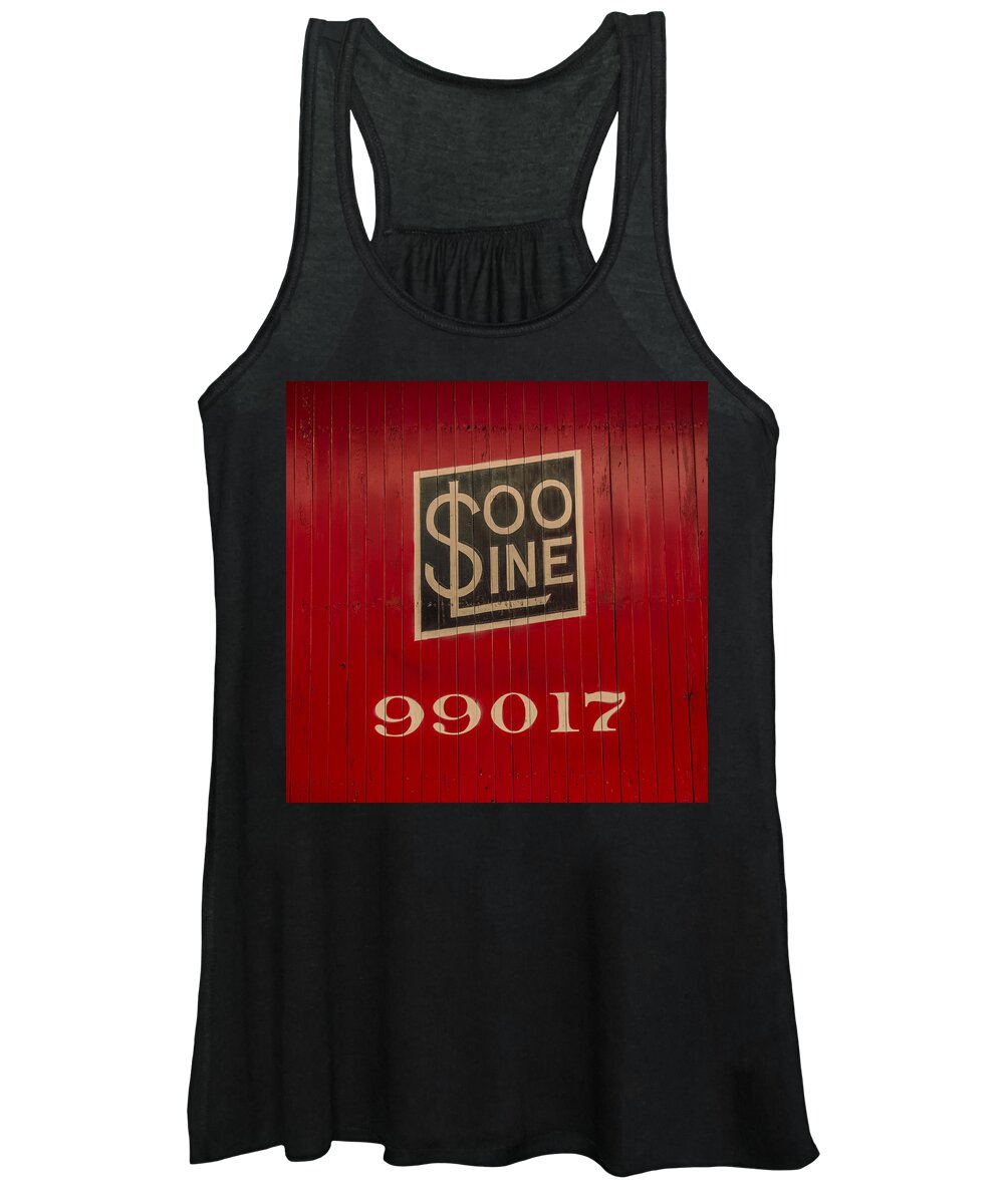 Red Women's Tank Top featuring the photograph Soo Line Box Car by Paul Freidlund