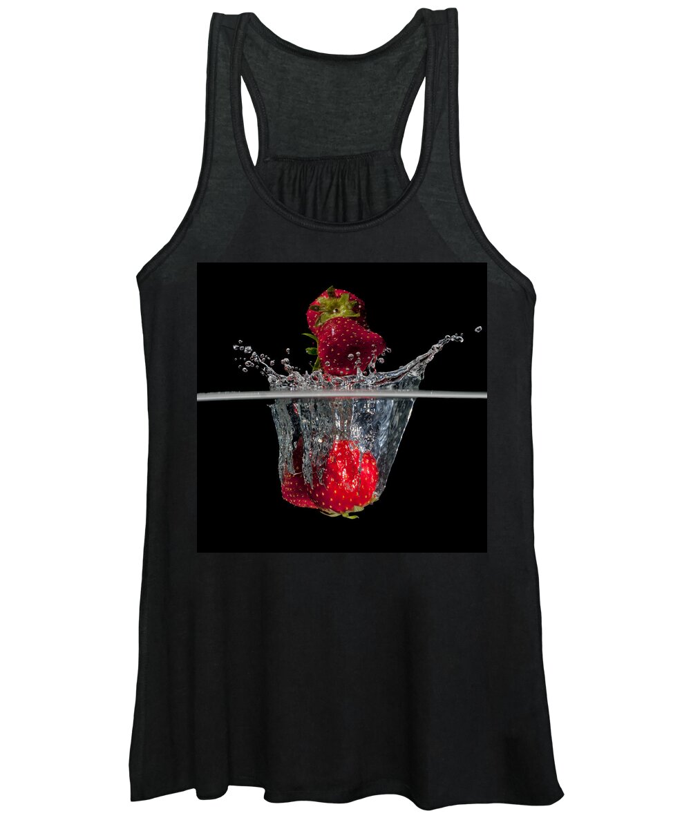 Strawberries Women's Tank Top featuring the photograph Strawberries splashing in water by Mike Santis