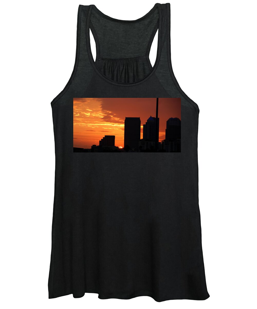 Buildings Women's Tank Top featuring the photograph Sun setting on Downtown Tampa by Chauncy Holmes