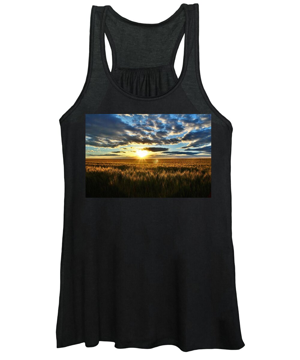 Sunrise Women's Tank Top featuring the photograph Sunrise on the wheat field by Lynn Hopwood