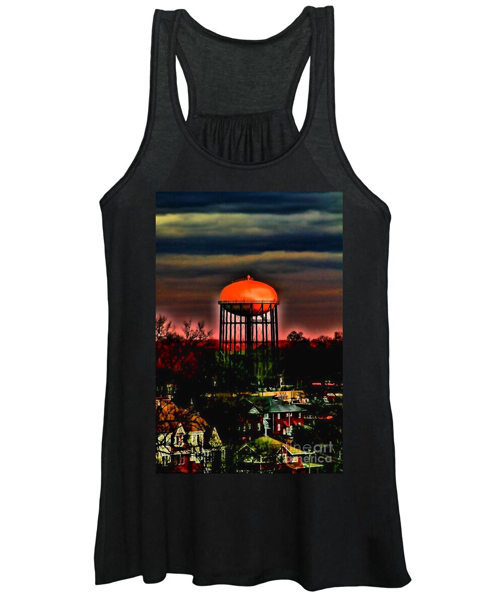 Water Tower Women's Tank Top featuring the photograph Sunset on a Charlotte Water Tower by Diana Sainz by Diana Raquel Sainz