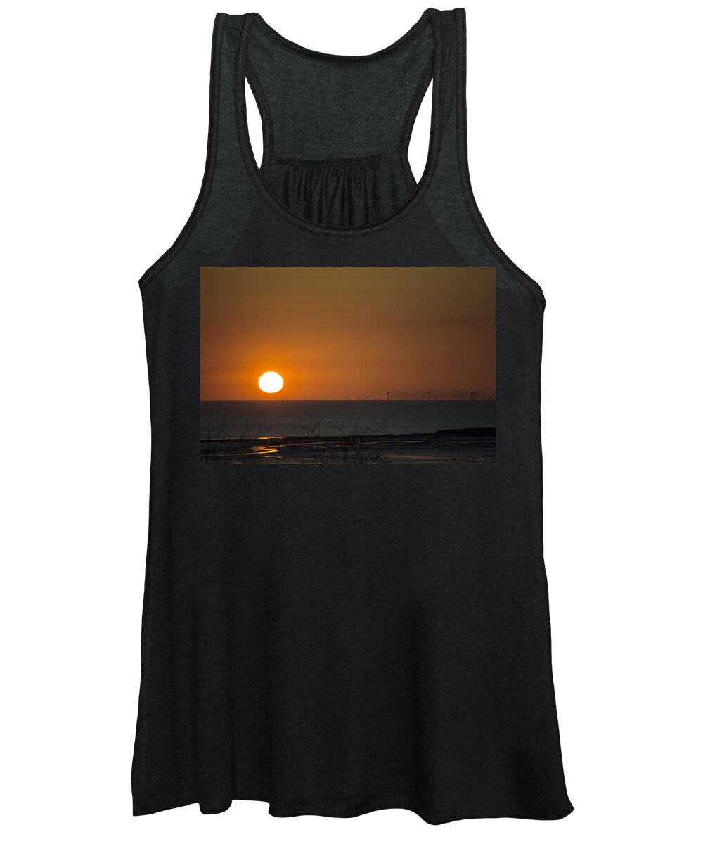 Sun Women's Tank Top featuring the photograph Sunset Over The Windfarm by Spikey Mouse Photography