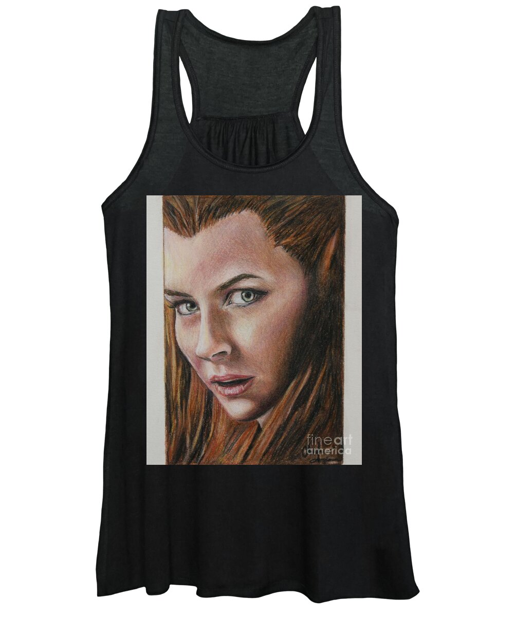 Hobbit Women's Tank Top featuring the drawing Tauriel / Evangeline Lilly by Christine Jepsen