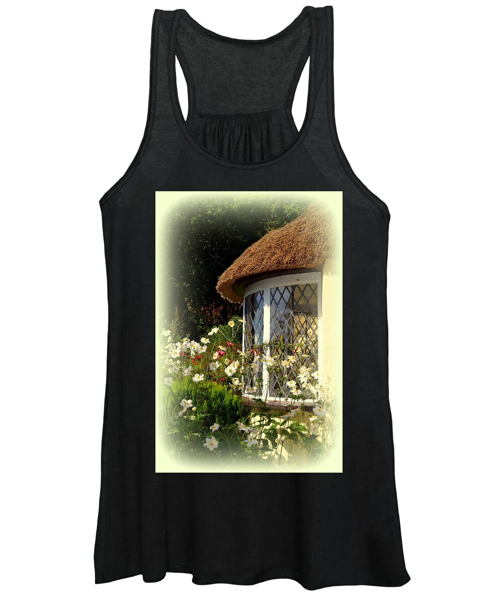 Selworthy Women's Tank Top featuring the photograph Thatched Cottage Window by Carla Parris