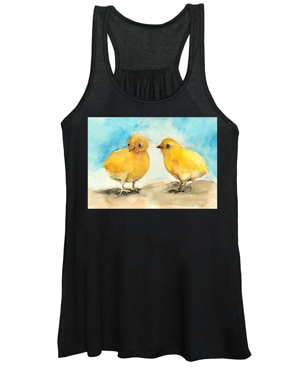 Chicks Women's Tank Top featuring the painting The gossiping chicks by Asha Sudhaker Shenoy