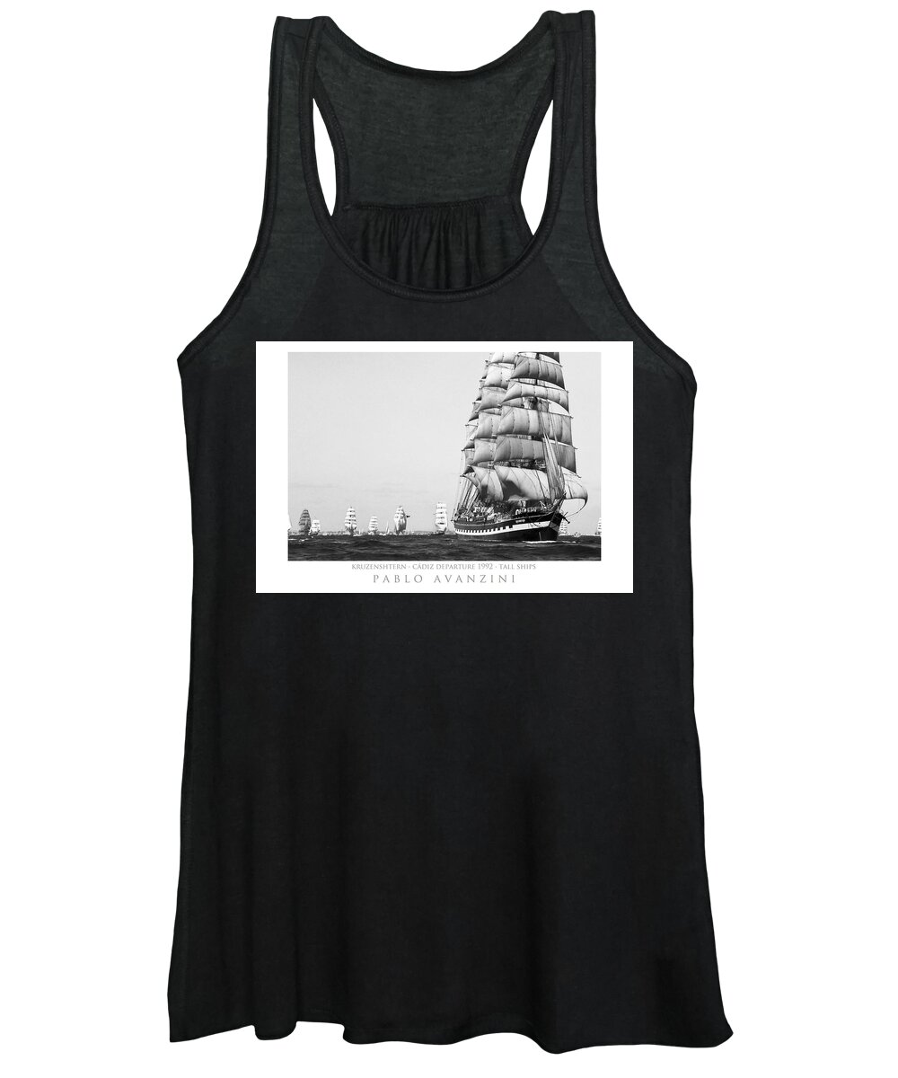 Tall Ship Women's Tank Top featuring the photograph The Kruzenshtern departing the port of Cadiz by Pablo Avanzini