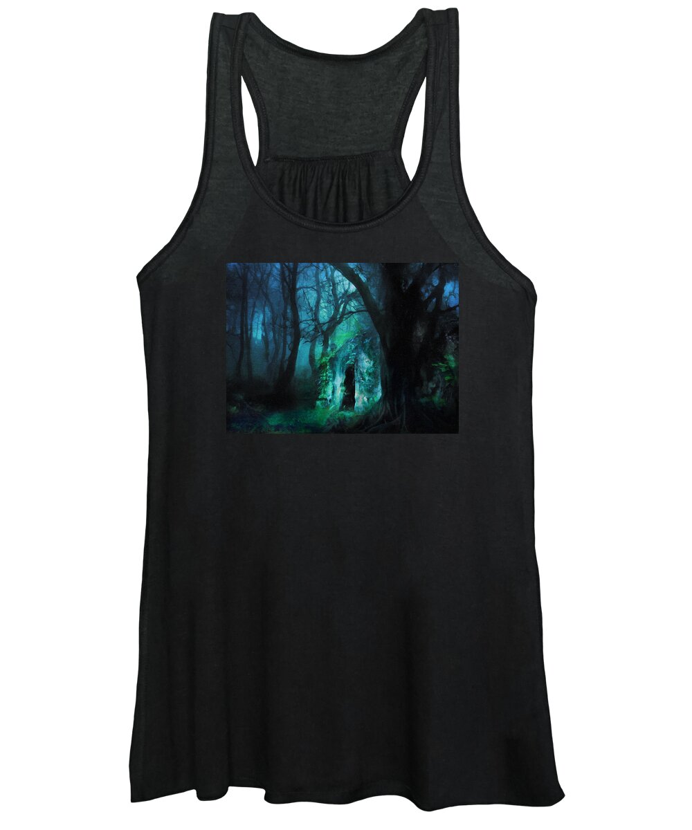 The Lovers Cottage By Night Women's Tank Top featuring the digital art The Lovers Cottage By Night by Georgiana Romanovna