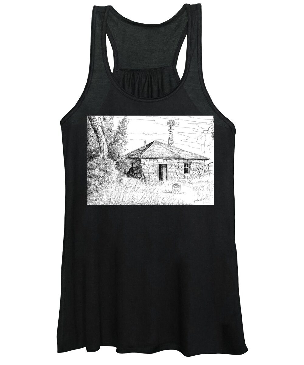 Art Women's Tank Top featuring the drawing The Old Homestead by Bern Miller