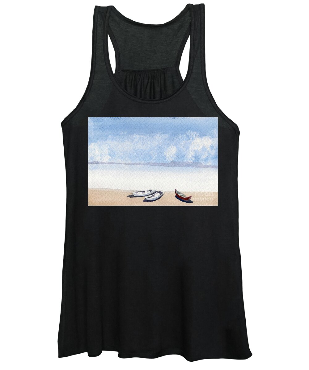 Boats Women's Tank Top featuring the painting The Shore by Asha Sudhaker Shenoy