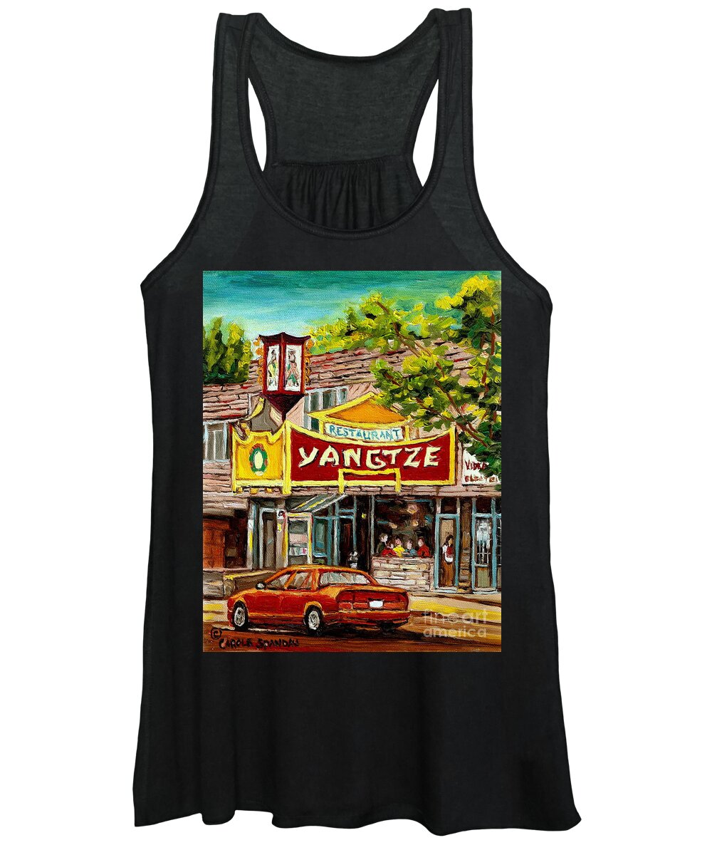 Montreal Women's Tank Top featuring the painting The Yangtze Restaurant On Van Horne Avenue Montreal by Carole Spandau