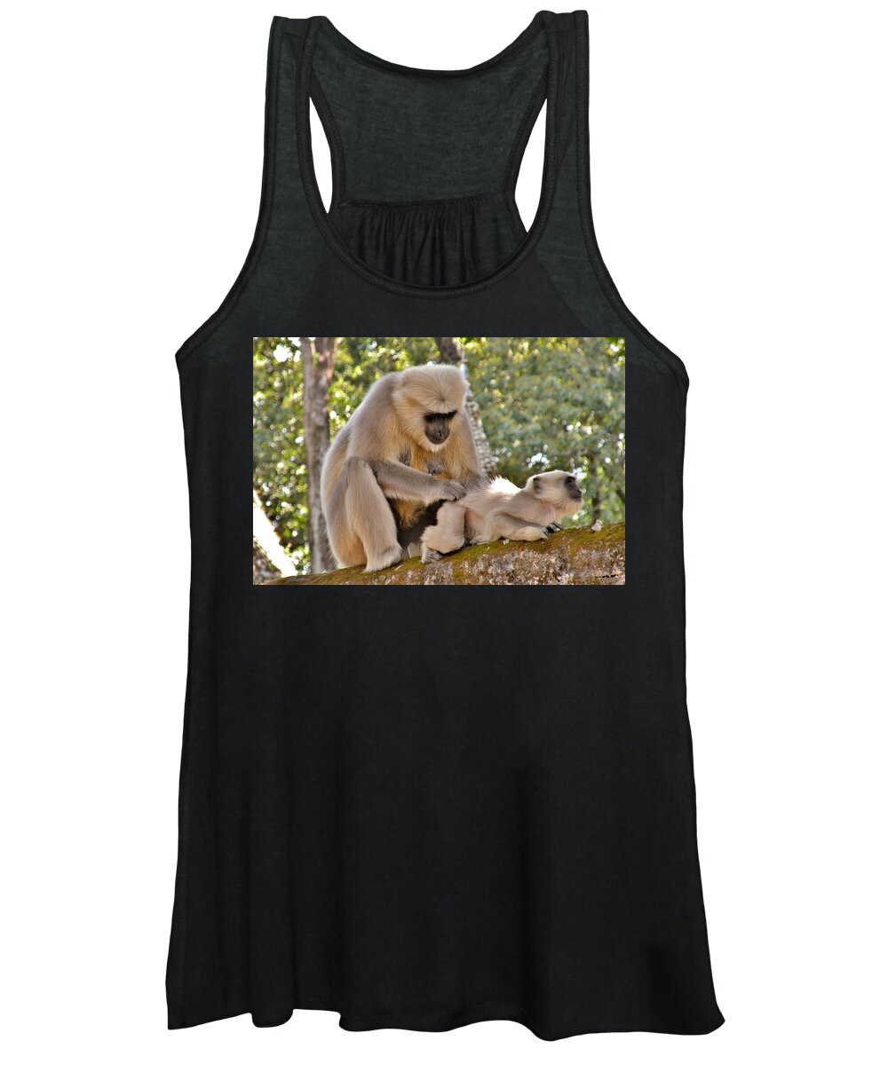 Monkey Women's Tank Top featuring the photograph There is Nothing Like a Backscratch - Monkeys Rishikesh India by Kim Bemis
